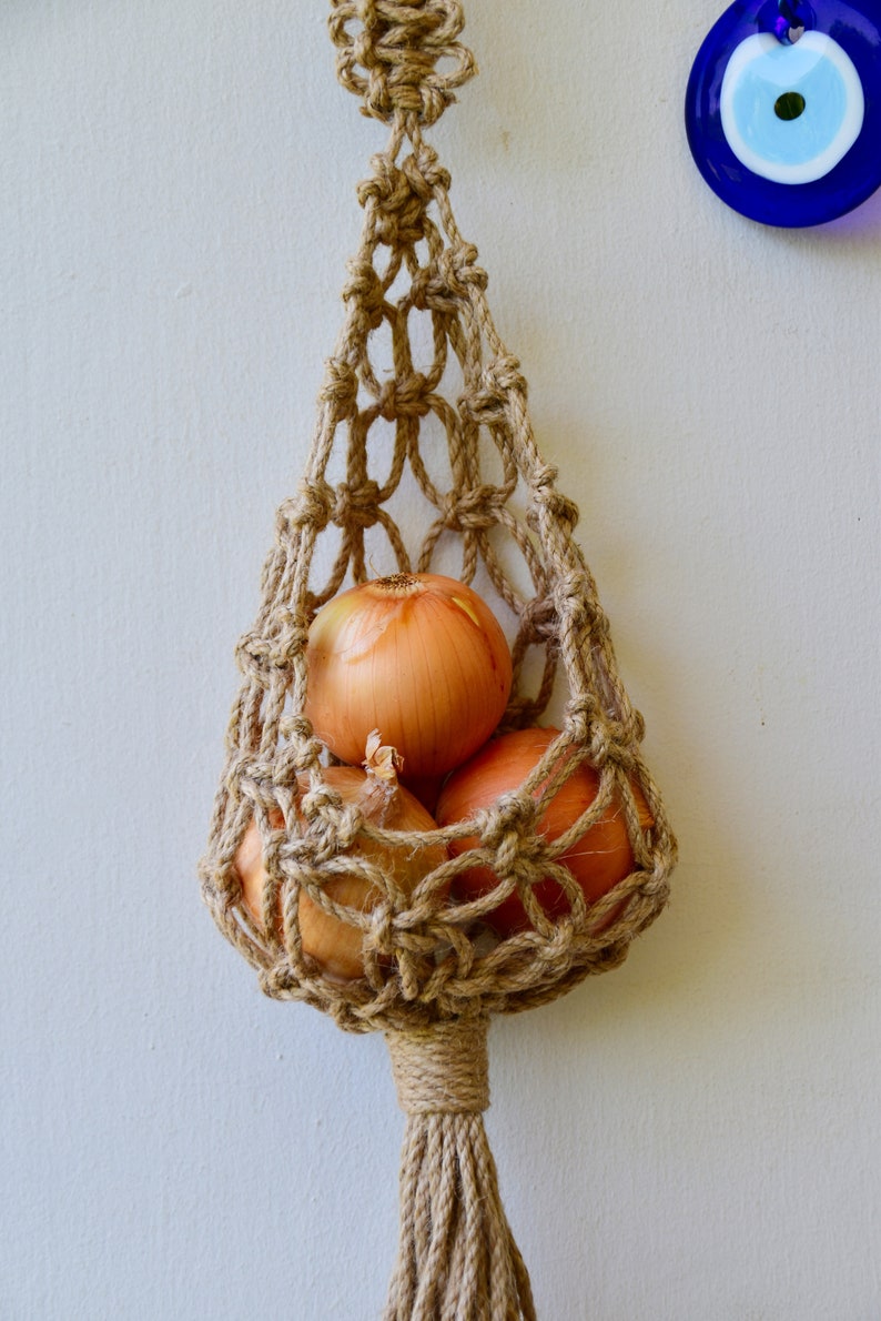 Jute macrame basket hanging onion basket vegetables storage Etsy