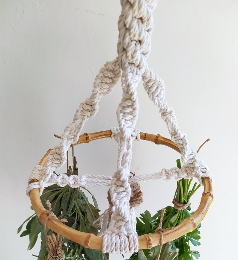 Bamboo Hanging Herb Drying Rack Macrame Garden Herb Rack Etsy