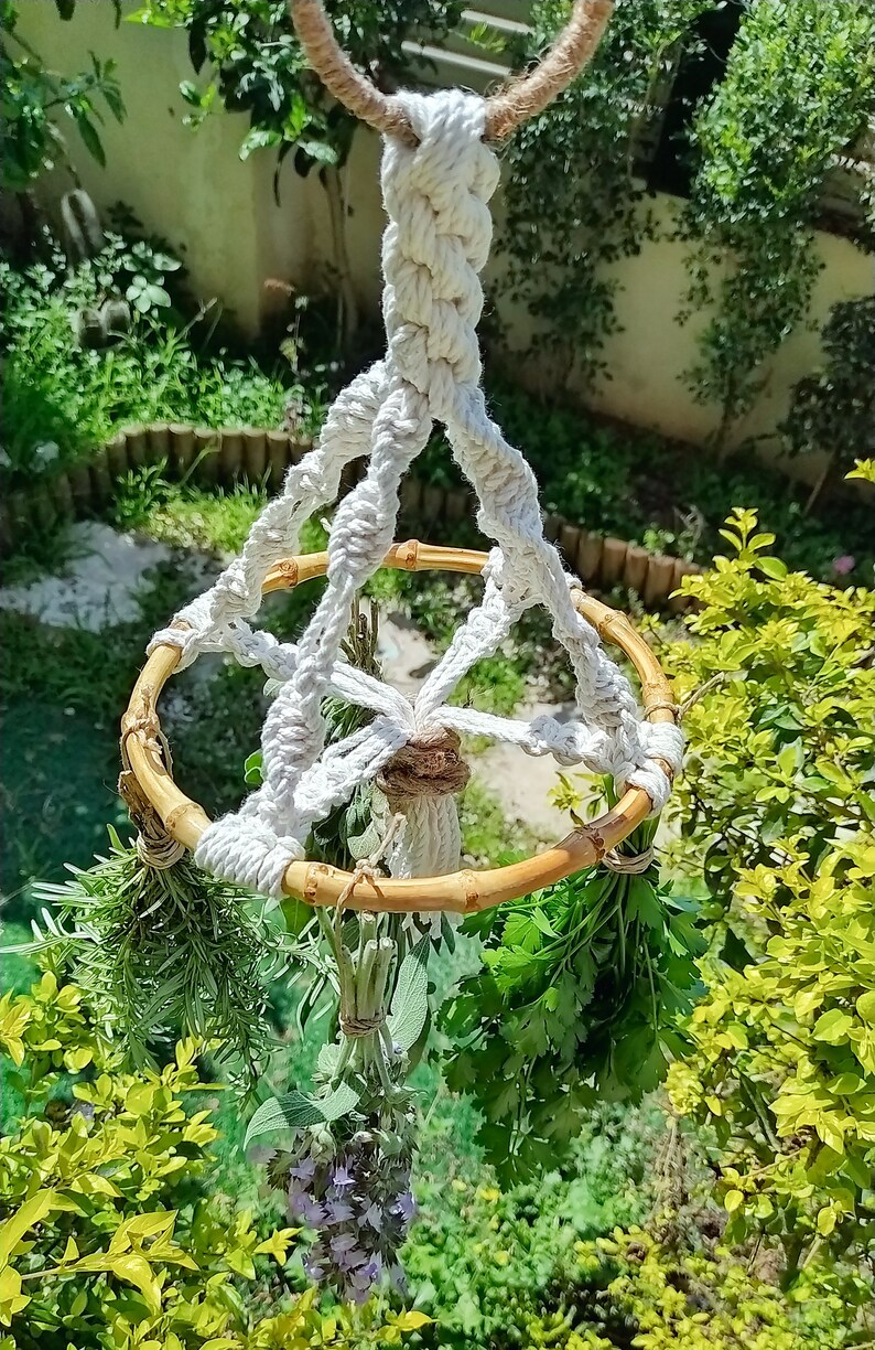 Bamboo Hanging Herb Drying Rack Macrame Garden Herb Rack Etsy