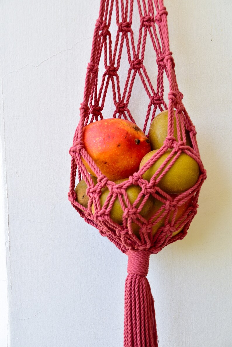 macrame hanging toy basket
