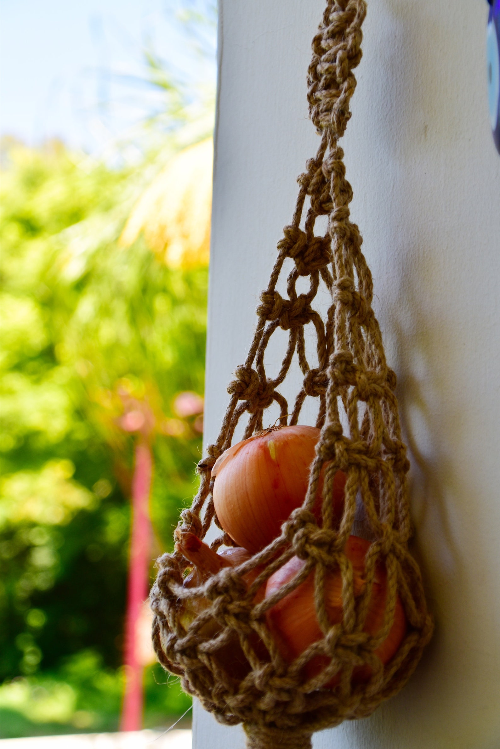 Jute Makramee Korb hängenZwiebelkorb Gemüse Lagerung | Etsy