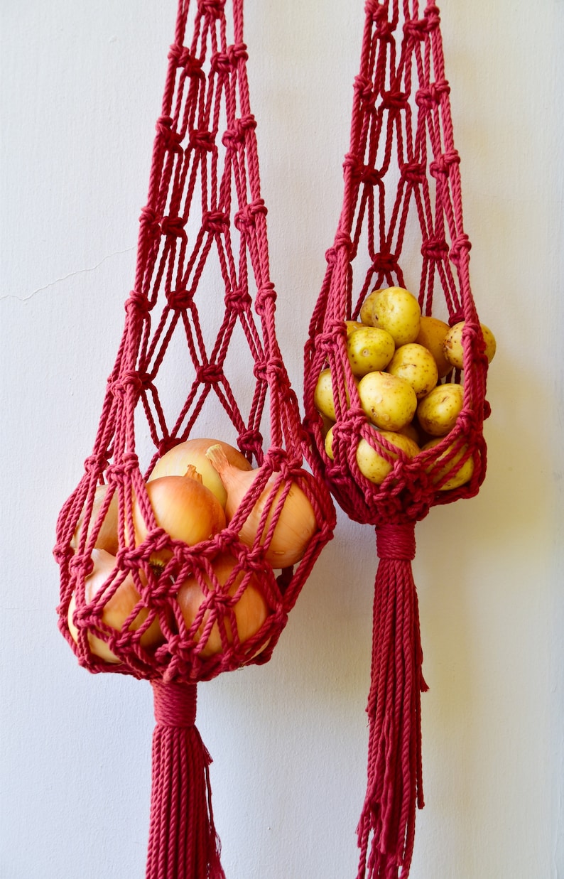 macrame hanging toy basket