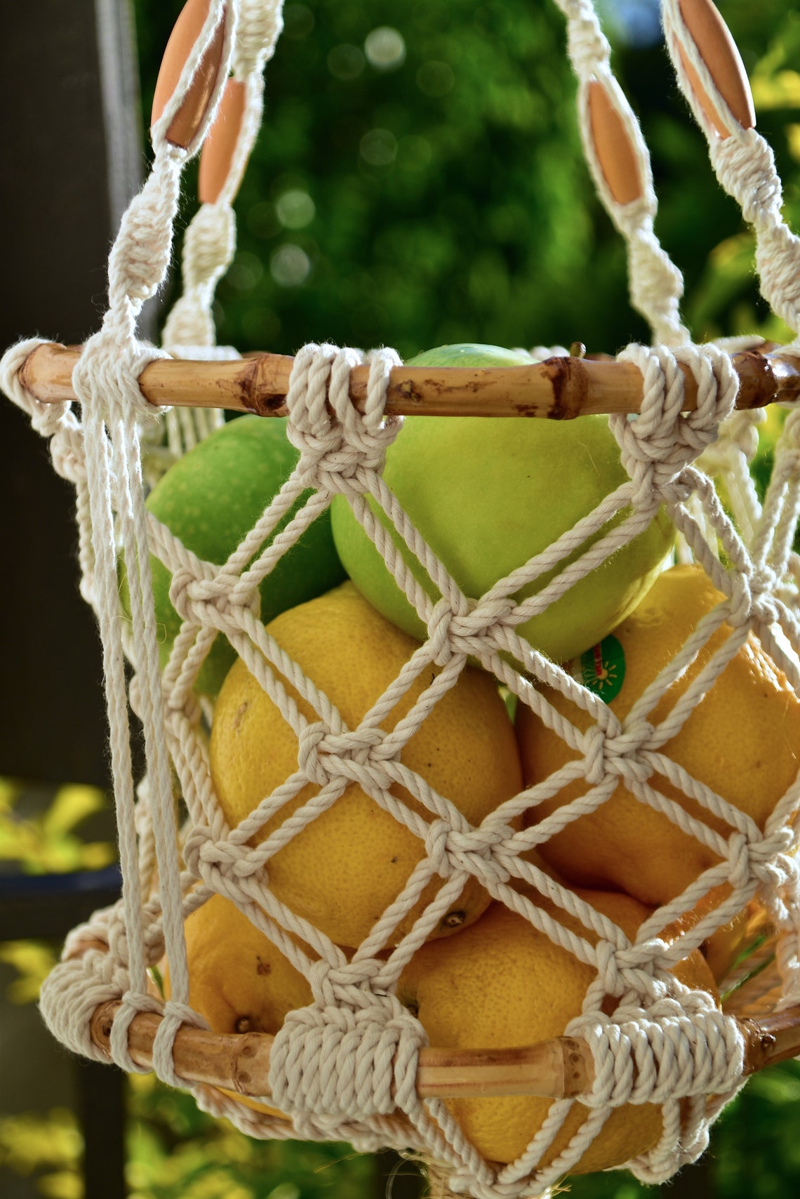 Bamboo Hanging Fruit Basket Vegetables Storage Onion Basket Etsy