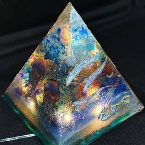 Handmade resin ocean inspired pyramid lamp