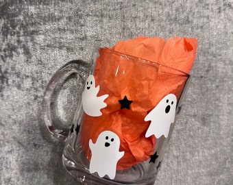 12 oz glass mug/ halloween mug/ ghost mug/ ghosts/ halloween gift/ mug / glass mug/ halloween