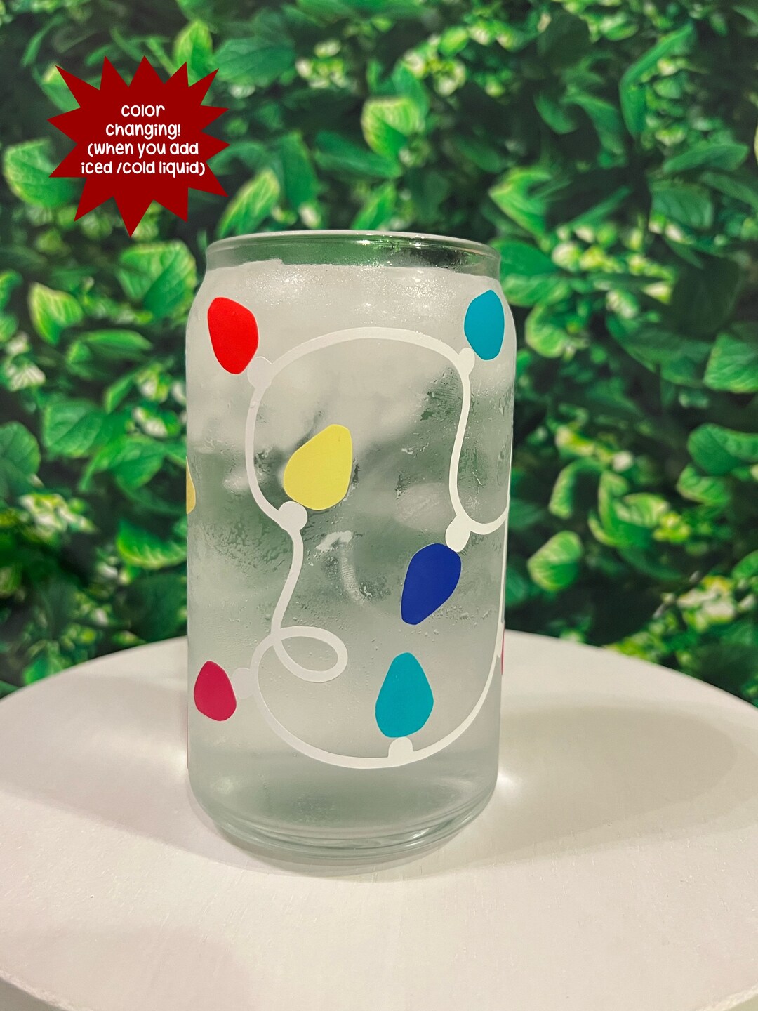 Color Changing Christmas Lights Glass Can/ 16oz Christmas Glass Can