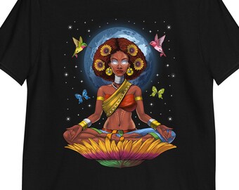 Afro Afrocentric T-Shirt, African Woman Tee, Black Girl Spiritual Shirt, Black History Clothes, Yoga Meditation Clothing, Afro Apparel
