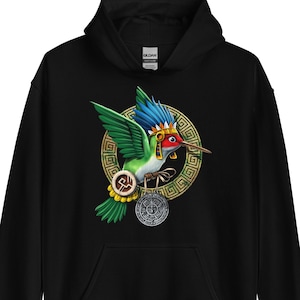 Aztec Hummingbird Hoodie, Aztec God Huitzilopochtli Hoodie, Mayan Colibri Bird Hoodie, Aztec Mythology Hoodie, Aztec Clothes, Aztec Clothing