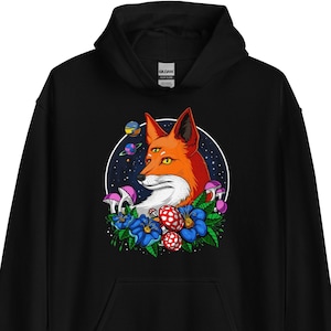 Psychedelic Fox Hoodie, Floral Clothes, Fox Clothing, Fox Sweatshirt, Forest Flowers Hoodie, Botanical Hoodie, Nature Hoodie, Botany Apparel