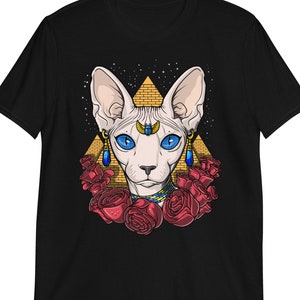 Sphynx Cat Shirt, Egyptian Cat Goddess Bastet Tee, Sekhmet Shirt, Hairless Cat Shirt, Egyptian Mythology Clothes, Sphynx Cat Clothing