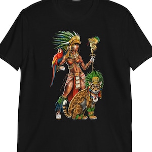 Aztec Warrior T-Shirt, Aztec Jaguar Tee, Aztec Goddess Shirt, Ancient Mayan Shirt, Aztec Clothing, Aztec Warrior Clothes, Aztec Outfit