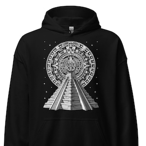 Aztec Pyramid Hoodie, Aztec Calendar Hoodie, Aztec Mythology Hoodie, Ancient Mayan Symbol Sweatshirt, Aztec Clothing, Aztec Clothes