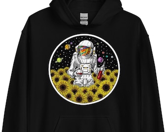 Psychedelischer Astronaut Hoodie, Psychedelisches Herren-Sweatshirt, Sonnenblumen Hoodie, Psychedelische Kleidung, Psychedelische Kleidung, Psychedelische Kleidung