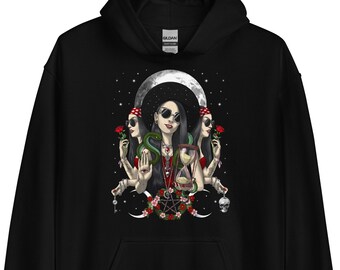 Bluza z kapturem Hekate, Bluza z kapturem Moon Goddess, Bluza z kapturem Gothic, Bluza z kapturem Hecate Womens, Bluza z kapturem Witch, Ubrania Hecate, Ubrania Gotyckie, Strój Wicca