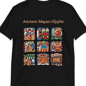 Maya Symbole T-Shirt, aztekische Mythologie Shirt, alte Maya Götter T-Shirt, Maya Kleidung, Maya Kleidung, Maya Kleidung, mexikanisches Outfit