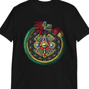 Aztec Ouroboros Quetzalcoatl God T-Shirt, Aztec Mythology Symbol Shirt, Ancient Mayan Sacred Geometry Tee, Aztec Clothing, Aztec Clothes