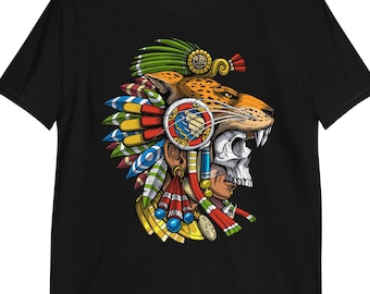 Aztec Jaguar Warrior Mask T-Shirt, Aztec Skull Clothing, Aztec Unisex Tee, Aztec Clothes, Aztec Warrior Outfit, Aztec Apparel