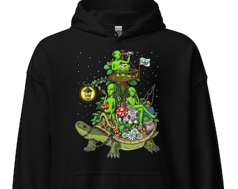 Aliens Hoodie, lustiges Aliens Hoodie, psychedelisches Aliens Sweatshirt, Aliens Kleidung, Aliens Kleidung, Aliens Kleidung, Raum Aliens lange Ärmel