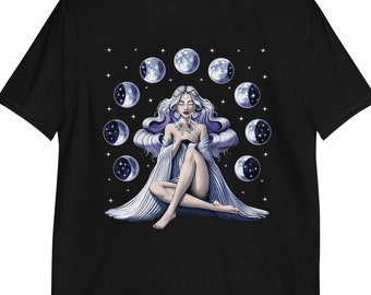 Mångudinna-tröja, månfas-tröja, häxtröjor, gotisk t-shirt, månkläder, gotiska kläder, wicca-outfit, häxkläder, magisk t-shirt