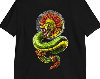 Koszulka z Quetzalcoatl Aztec God, Koszulka z mitologią Azteków, Koszulka z starożytnymi bogami Majów, Odzież z bóstwa azteckiego, Ubrania azteckie, Ubrania azteckie