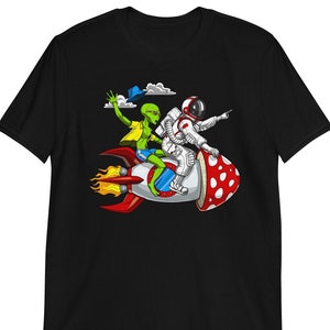 Psychedelic Alien Astronaut Shirt, Mushroom Rocket Shirt, Space Alien Tee, Alien Clothes, Alien Clothing, Alien Apparel, Mens Alien Outfit