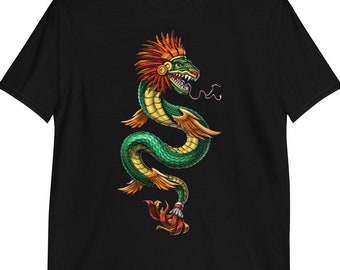 Koszulka z Quetzalcoatl Aztec God, Koszulka z mitologią Azteków, Koszulka z starożytnymi bogami Majów, Odzież z bóstwa azteckiego, Ubrania azteckie, Ubrania azteckie