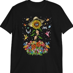 Psychedelic Hippie Sunflower T-Shirt, Floral Tee, Flowers Shirt, Nature Botanical Clothes, Botany Shirt, Hippie Clothing, Hippie Apparel