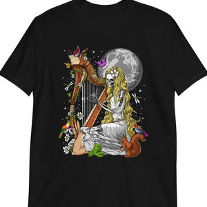 Gothic Skeleton Harp Player Shirt, Goth Shirt, Gothic Clothes, Mystic Clothing, Gothic Outfit, Gothic Apparel, Unisex Goth Shirt
