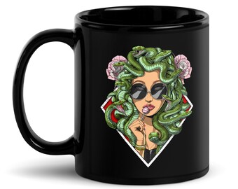 Medusa Greek Goddess Black Coffee Mug - Hippie Mug - Greek Gods Mug - Medusa Coffee Cup - Greek Mythology Mug - Hippie Cups - Medusa Gifts