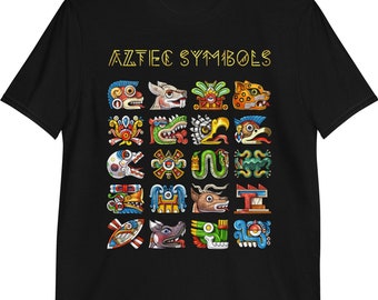 Koszulka z symbolami Azteków, Koszulka z mitologią Azteków, Koszulka z bogiem starożytnych Majów, Odzież Aztecka, Ubrania Aztec, Odzież Aztecka, Strój Aztecka