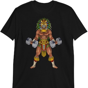 Aztec Jaguar Warrior Bodybuilder T-Shirt, Bodybuilding Weightlifting Tee, Fitness Gym Workout Clothes, Bodybuilder Weights Lifting Clothing