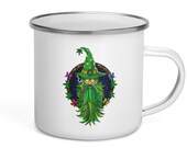 Cannabis Wizard Enamel Mug - Hippie Stoner Campfire Mug - Weed Marijuana Camping Mug - Psychedelic Fantasy Coffee Cup - Outdoors Travel Mug
