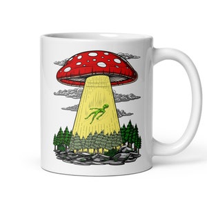 Psychedelic Mushroom Alien Abduction Mug, Hippie Mushrooms Coffee Mug, Fungi Mug, Space UFO Mug, Aliens Mugs, Mushrooms Mugs, Alien Mug