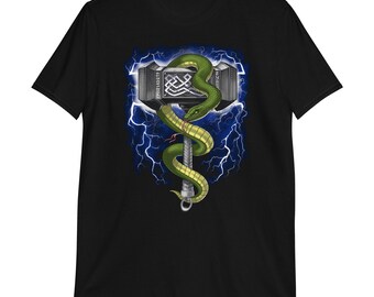 God Odin Hammer T-Shirt, Norse Mythology Warrior Tee