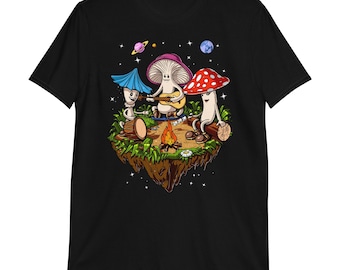 ヒッピーマッシュルームキャンプTシャツ、サイケデリックキノコTシャツ