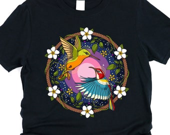 Hummingbirds Shirt, Colibri Birds Shirt, Floral Unisex Tee, Hummingbirds Clothes, Hummingbirds Clothing, Hummingbirds Outfit