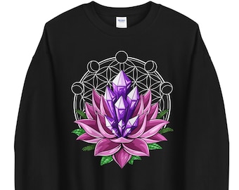 Zen Lotus Yoga Sweatshirt, Spiritual Flower Of Life Sweatshirt, Sacred Geometry Apparel, Buddhist Clothes, Buddhism Clothing, Yoga Apparel