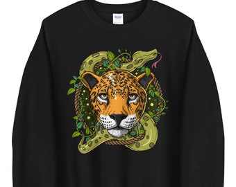 Psychedelischer Jaguar Sweatshirt, Jaguar Sweatshirt, Jaguar Outfit, Dschungel Sweatshirt, Jaguar Kleidung, Jaguar Kleidung, Jaguar Kleidung