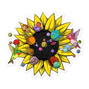 Hippie Sunflower Sticker, Hummingbirds Decal, Botanical Decals, Botany Sticker, Floral Stickers, Hippie Sticker, Nature Stickers