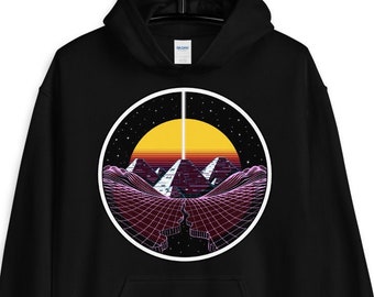 Synthwave Pyramids Hoodie - Psychedelic Retro 80s Sweatshirt - Vaporwave Hoodie - Retrowave Aesthetic Clothes - Vaporwave Clothing