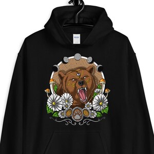 Psychedelic Bear Hoodie - Moon Phases Hoodie - Forest Bear Hoodie - Bear Clothing - Bear Clothes - Bear Long Sleeve - Bear Apparel