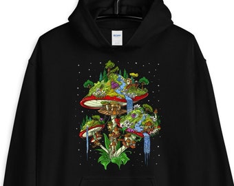 Fantasy Mushrooms Island Hoodie, Psychedelic Mushroom Sweatshirt, Fairy Forest Hoodie, Fungi Hoodie, Nature Clothes, Hippie Clothing