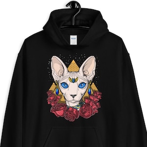 Egyptian Sphynx Cat Hoodie - Hairless Cat Hoodie - Cat Goddess Apparel - Bastet Sweatshirt - Egyptian Clothing - Hairless Cat Clothes
