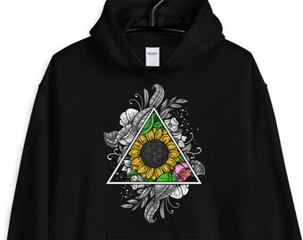 Sunflowers Flower Of Life Hoodie - Floral Sacred Geometry Hoodie - Forest Sweatshirt - Botanical Hippie Clothes - Boho Hippie Clothing
