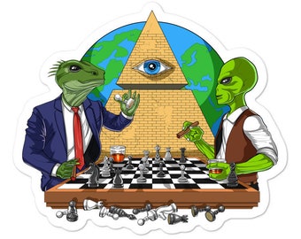 Space Alien Illuminati Sticker - Cryptozoology Conspiracy Decals - Space UFO Vinyl Sticker - All Seeing Eye Pyramid Sticker - Cosmic Sticker