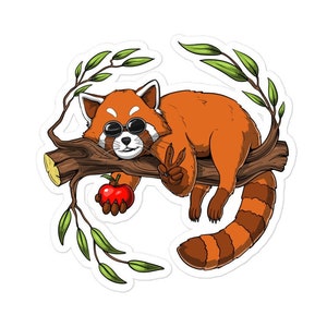 Pegatina de oso panda rojo, calcomanía de panda rojo, calcomanías hippies, calcomanías hippies, calcomanías divertidas de panda rojo, regalo de panda rojo, amante del panda rojo