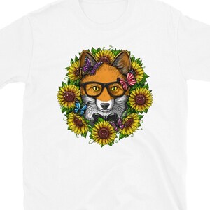Fox Sunflowers Shirt, Floral Tee, Cute Fox Shirt, Flowers Shirt, Fox Clothes, Fox Clothing, Fox Apparel, Sunflower Outfit, Floral Clothing
