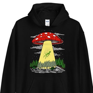 Mushrooms Alien Abduction Hoodie, Hippie Psychedelic Hoodie, Alien UFO Hoodie, Hippie Fungi Clothes, Mushrooms Clothing, Mushroom Apparel