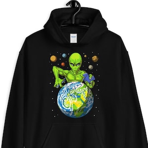 Space Alien Puppeteer Hoodie - Alien Mens Hoodie - Extraterrestrials Clothing - Alien Clothes - Aliens Sweatshirt - Aliens Clothing