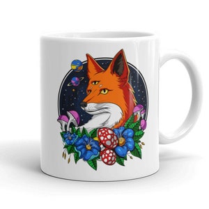 Psychedelic Fox Mug, Forest Animal Mug, Fox Coffee Cup, Floral Mug, Nature Mugs, Trippy Mug, Botany Mug, Fox Lover Gifts, Fox Gift